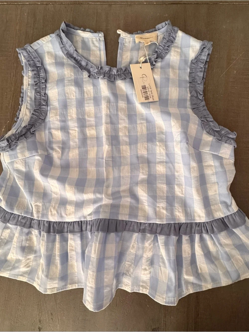 Light Blue Gingham Womans Set With Ruffle Trim